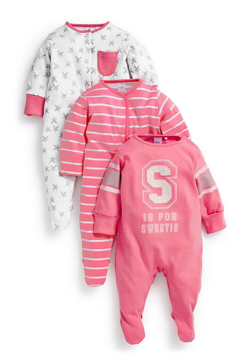 Next - Girls varsity sleepsuits 3-pack Mid pink
