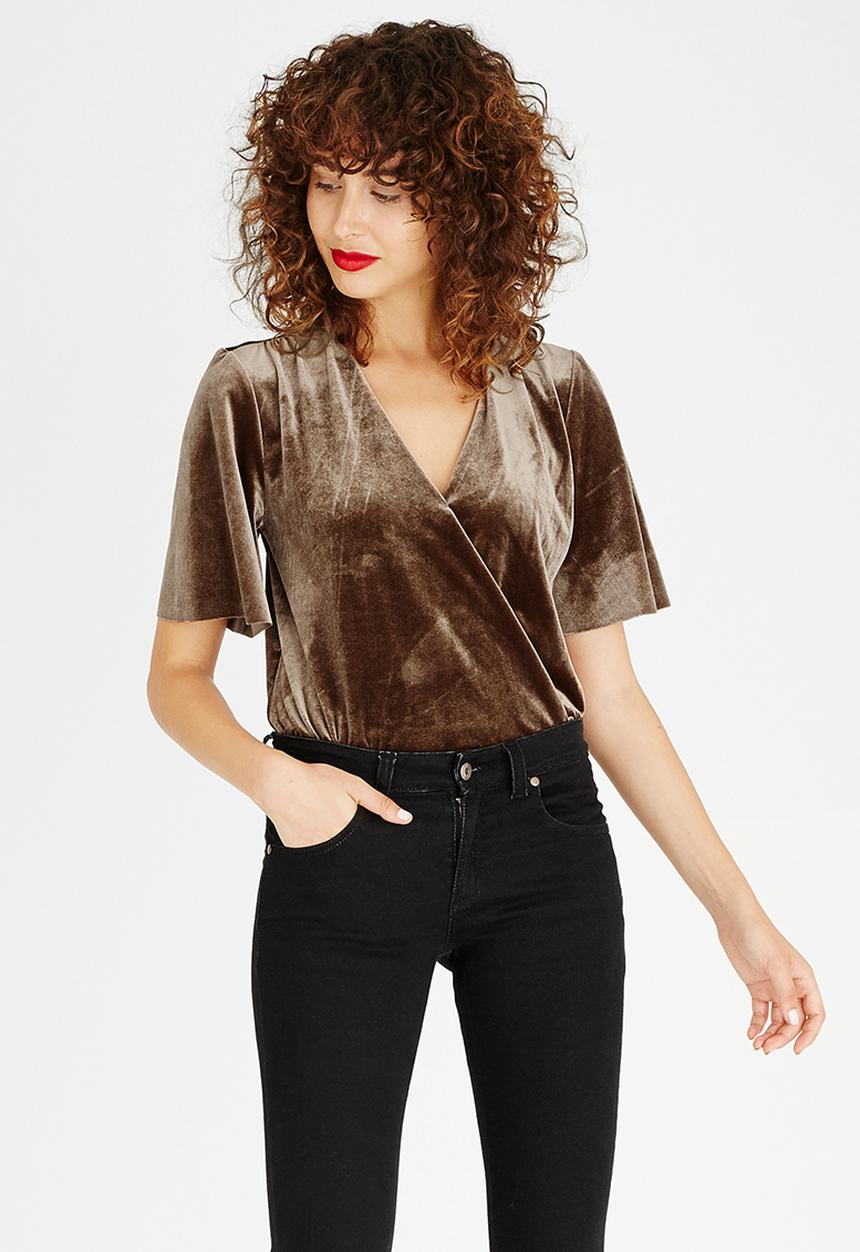 STYLE REPUBLIC - Velvet Wrap Bodysuit Brown
