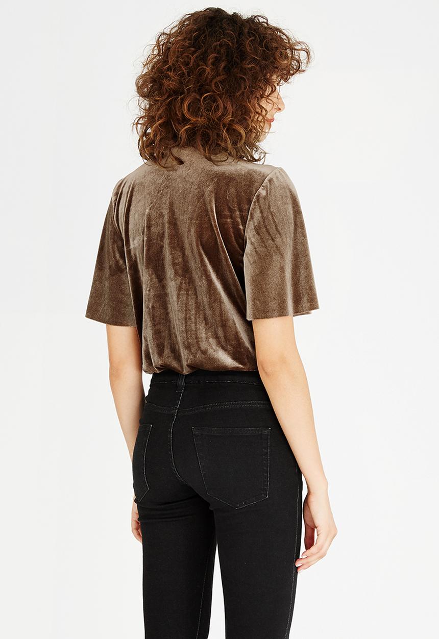STYLE REPUBLIC - Velvet Wrap Bodysuit Brown
