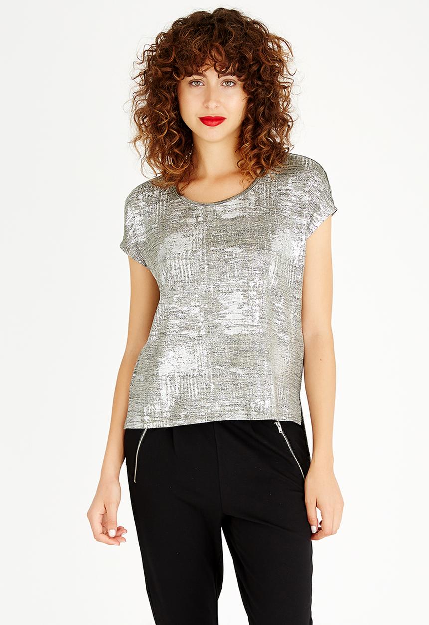 ONLY - Pearl Short Sleeve Shimmer Top Silver