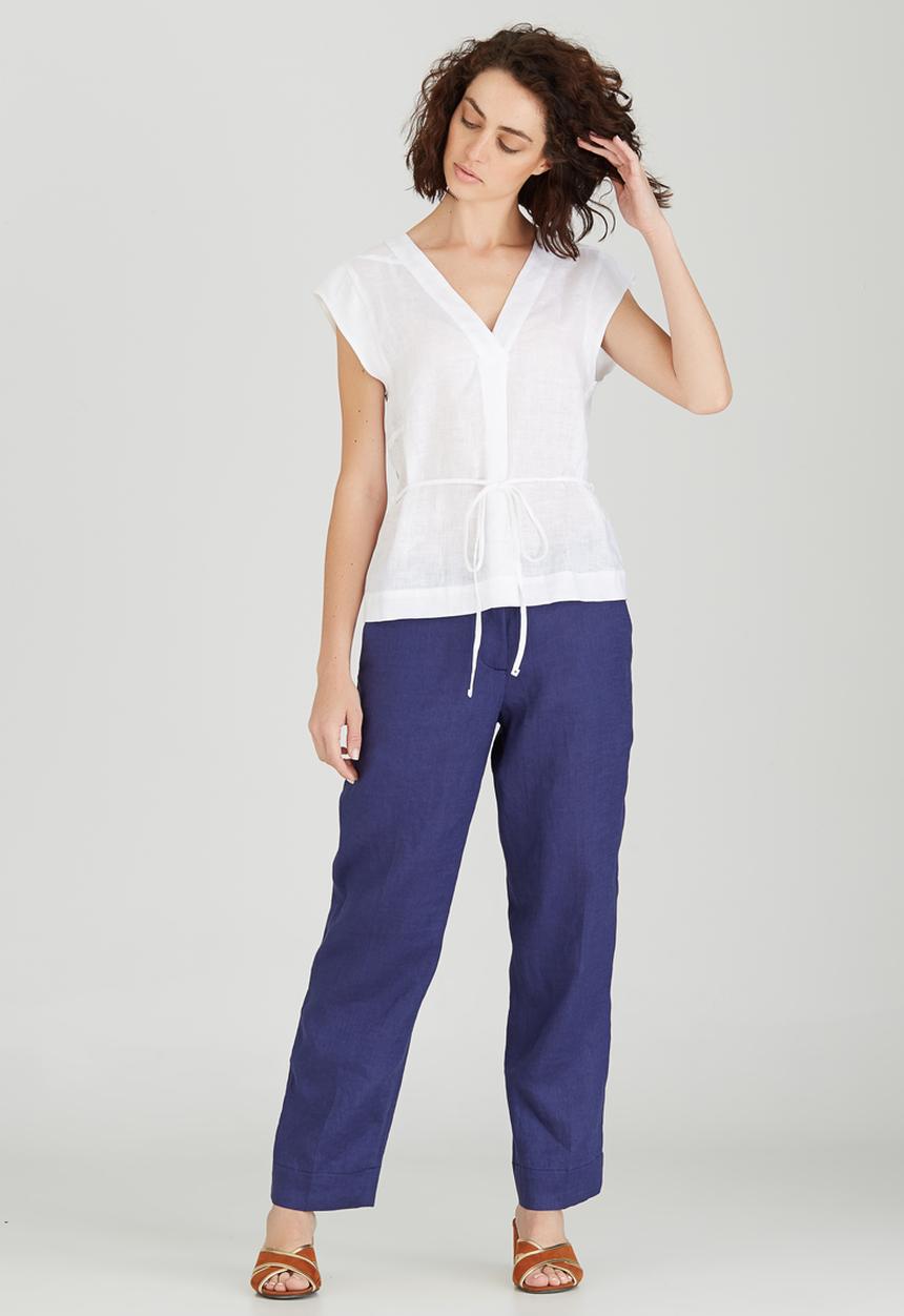 Jenja - Linen V-neck Top with Ties White