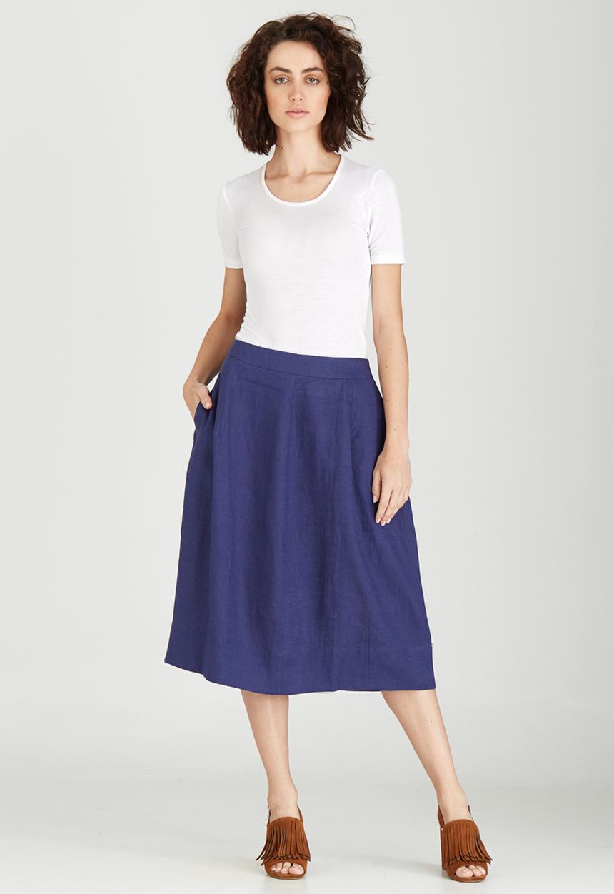 Jenja - Linen Dart Detail Skirt Navy