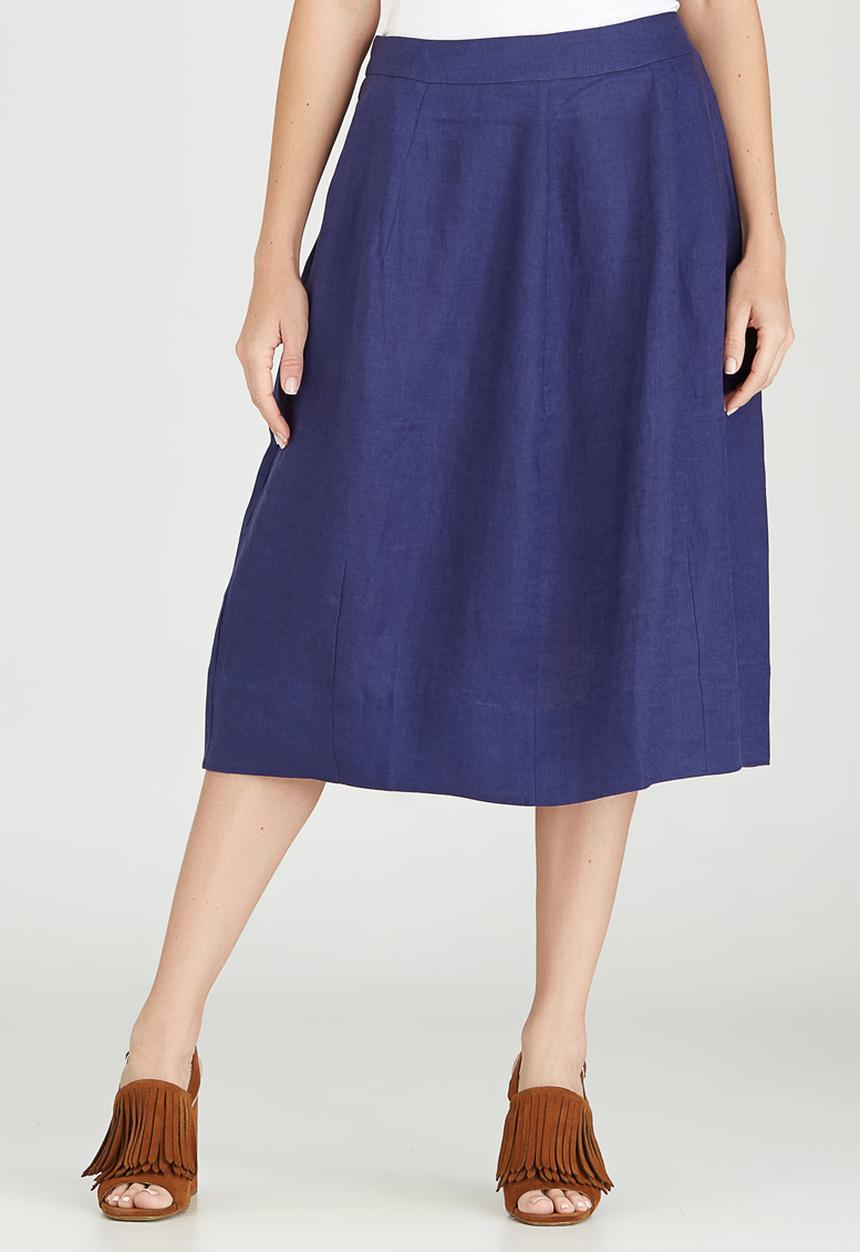 Jenja - Linen Dart Detail Skirt Navy