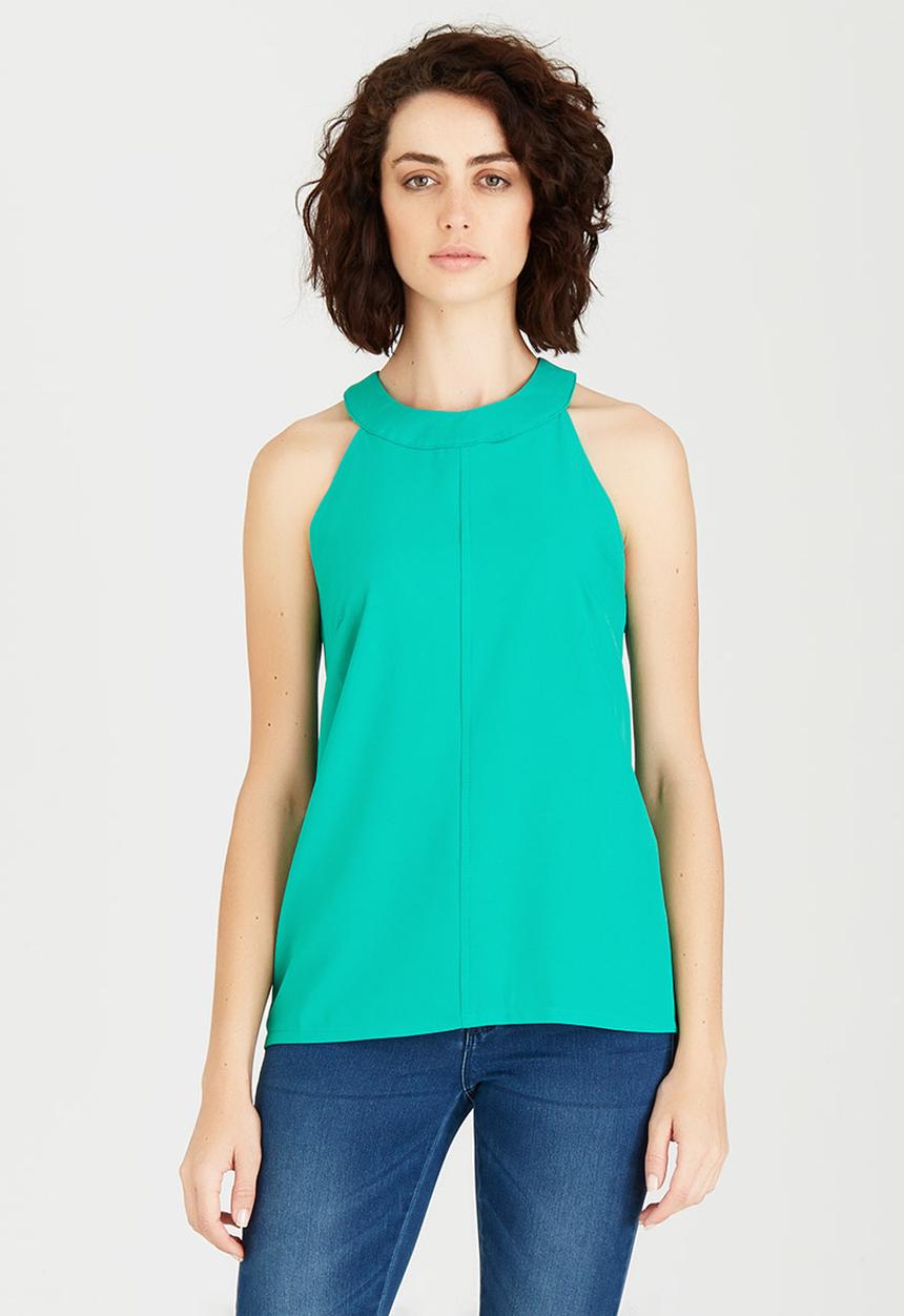 edit - Woven Halterneck Top Green