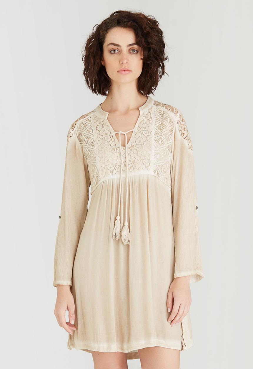 G Couture - Mixed Fabric Tunic Dress Stone