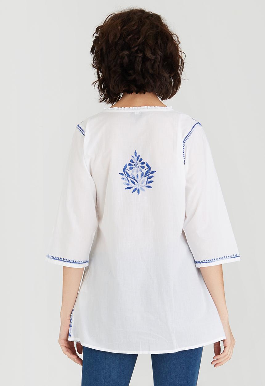 G Couture - Border Embroidered Tunic Top Blue and White