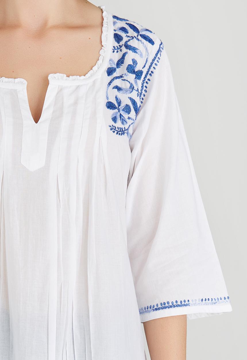 G Couture - Border Embroidered Tunic Top Blue and White