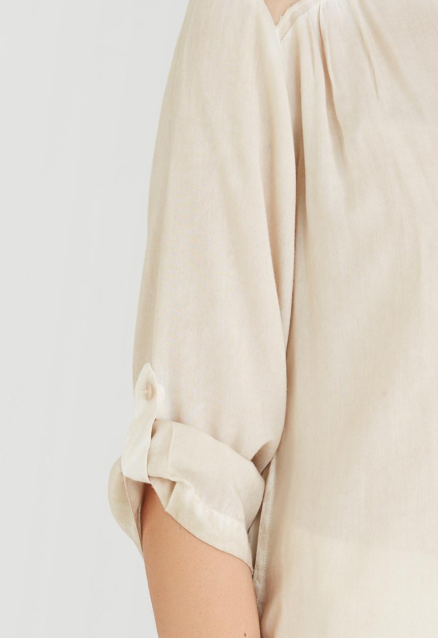 G Couture - Top with Mesh Embroidered Yokes Stone