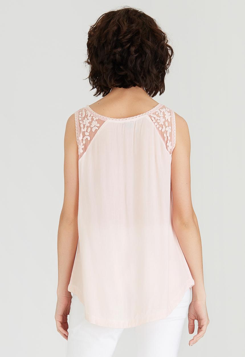 G Couture - Mesh Embroidered  Shoulder Yoke Top Pale Pink