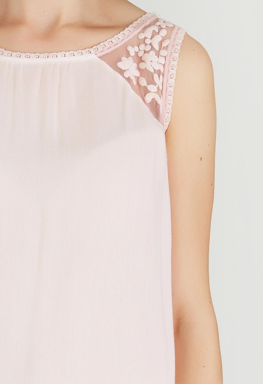 G Couture - Mesh Embroidered  Shoulder Yoke Top Pale Pink