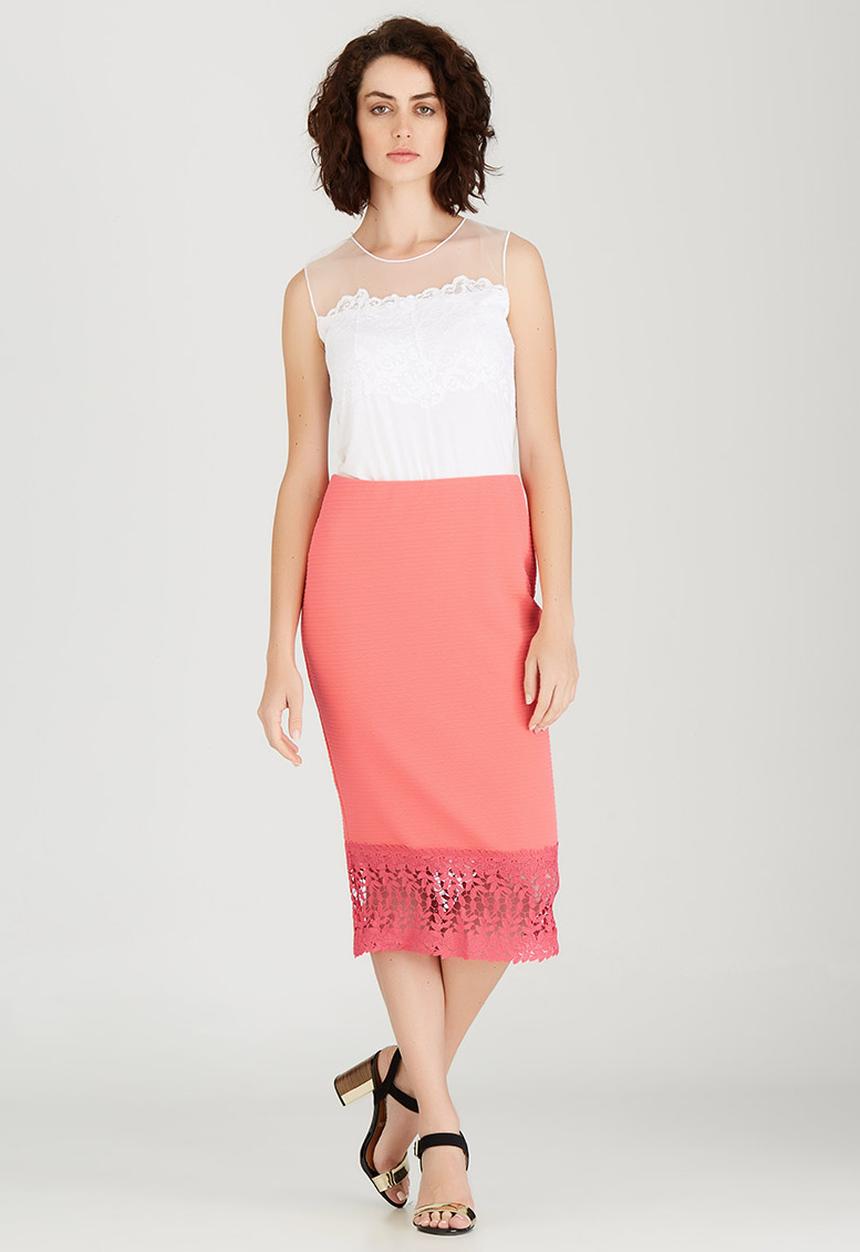 edit - Knit Skirt with Lace Inset Coral