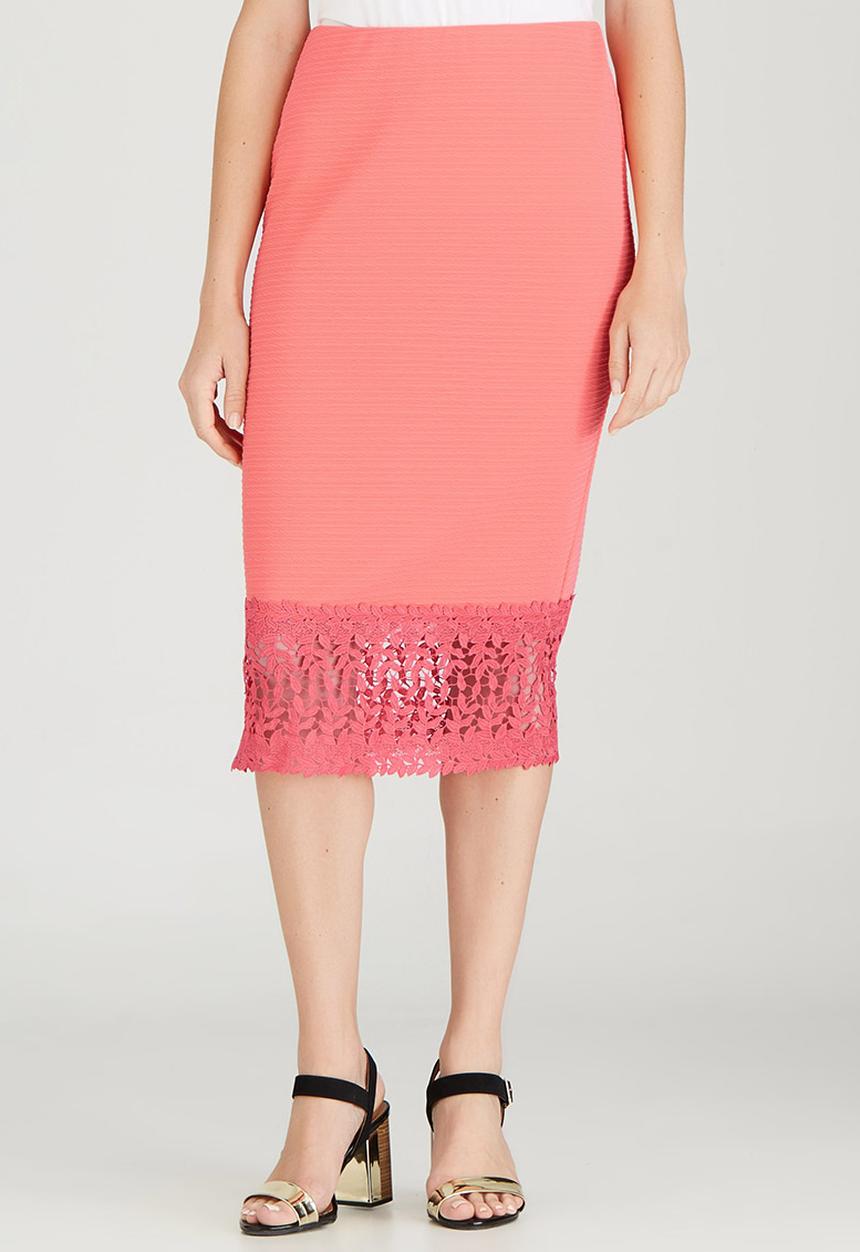 edit - Knit Skirt with Lace Inset Coral