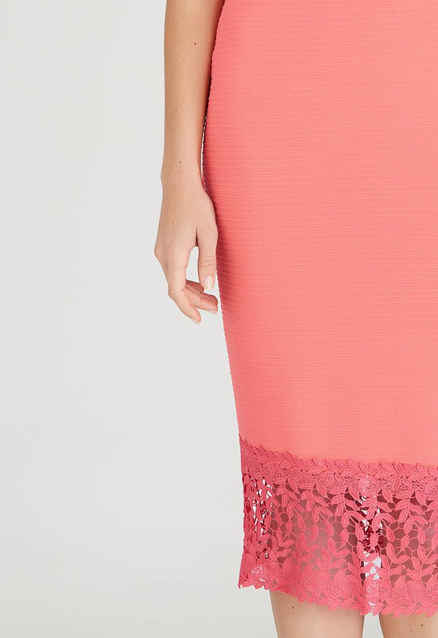 edit - Knit Skirt with Lace Inset Coral