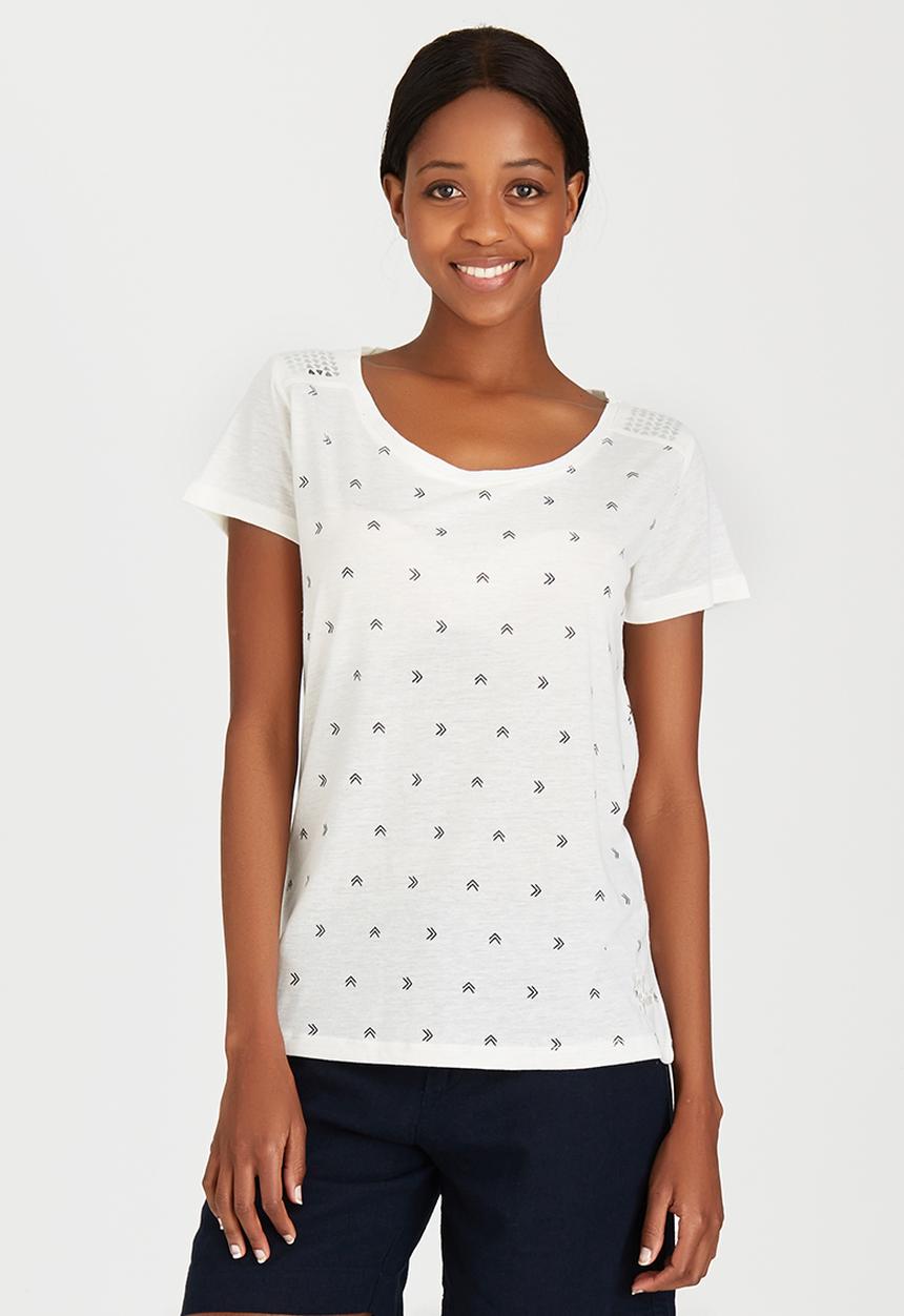 JEEP - Printed Linen Fashion Tee Off White