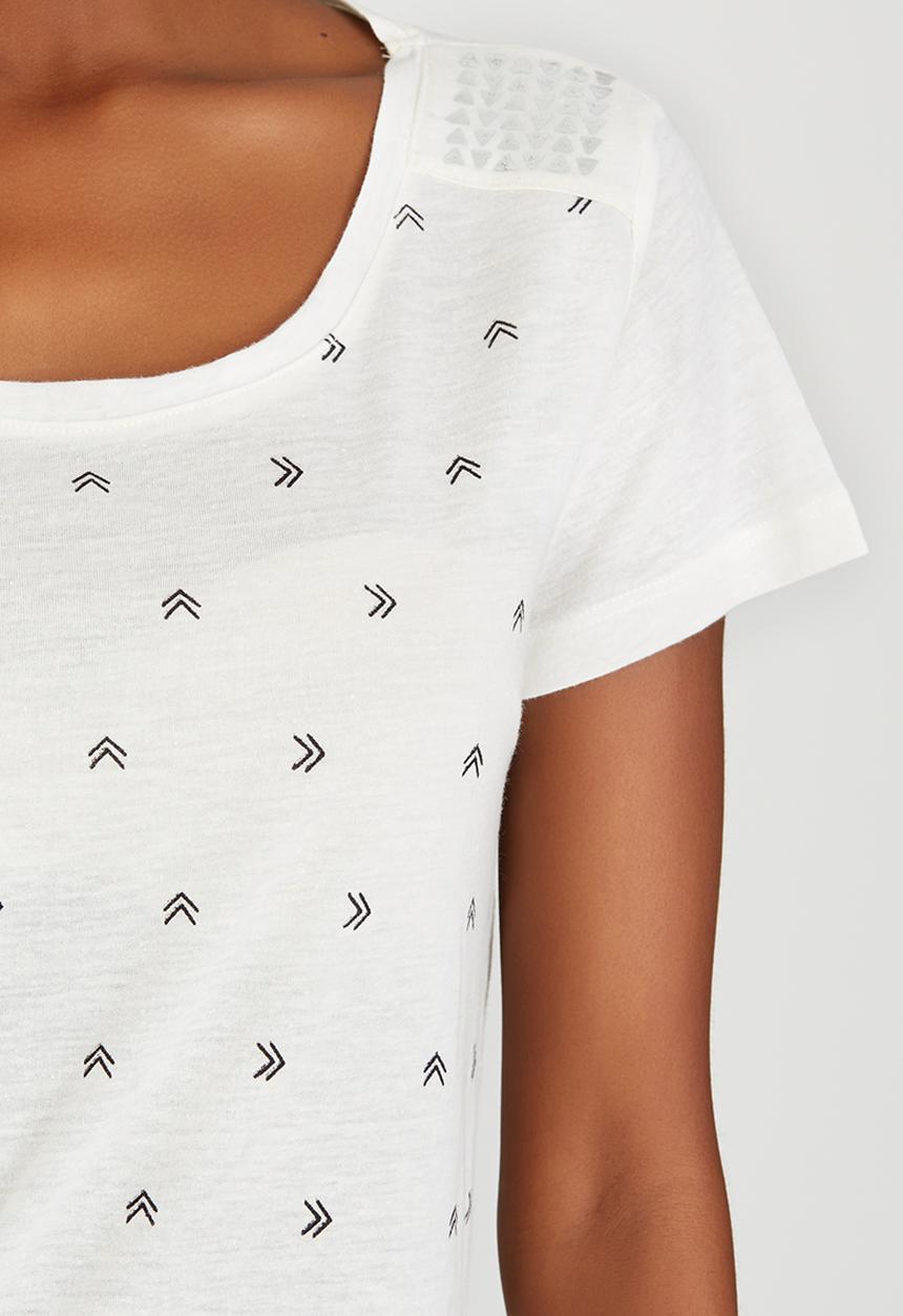 JEEP - Printed Linen Fashion Tee Off White