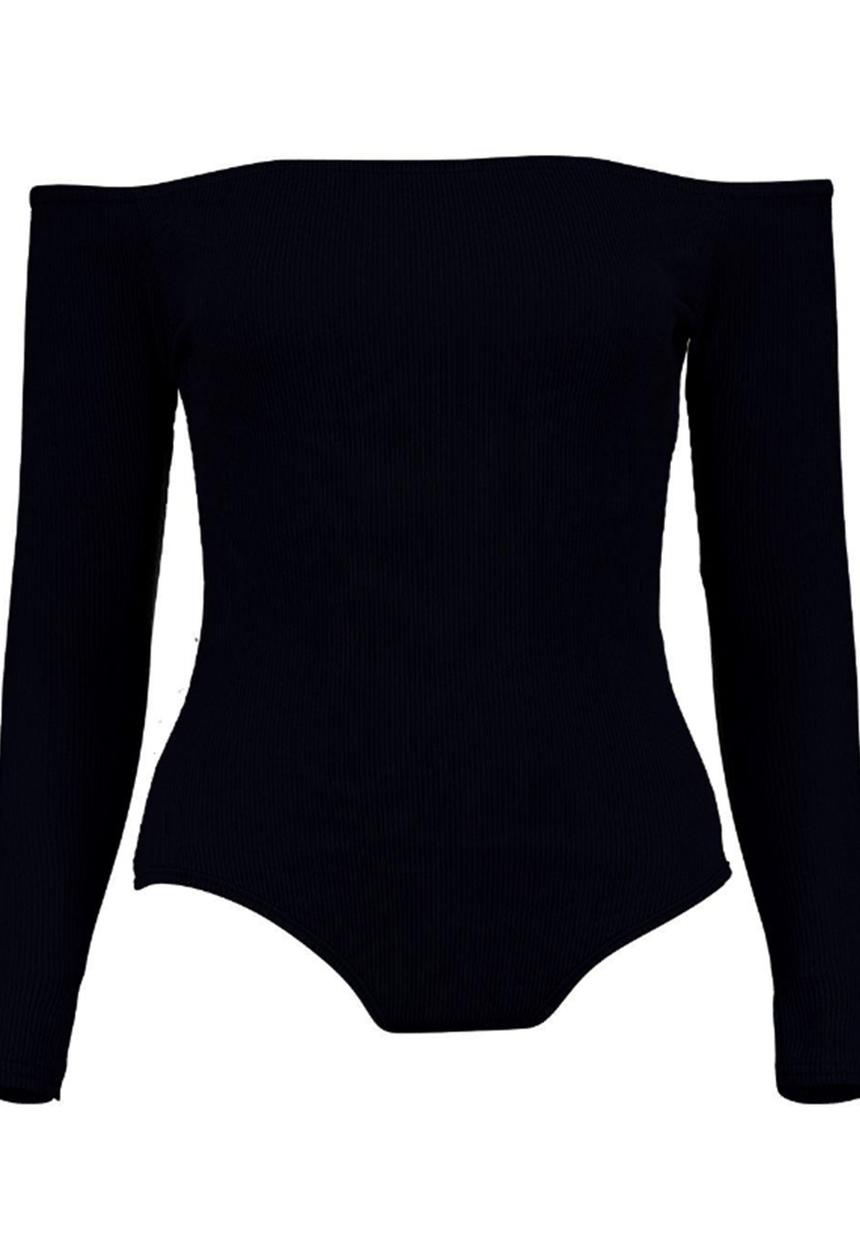 BoohooDNU - Off The Shoulder Long Sleeve Bodysuit Black