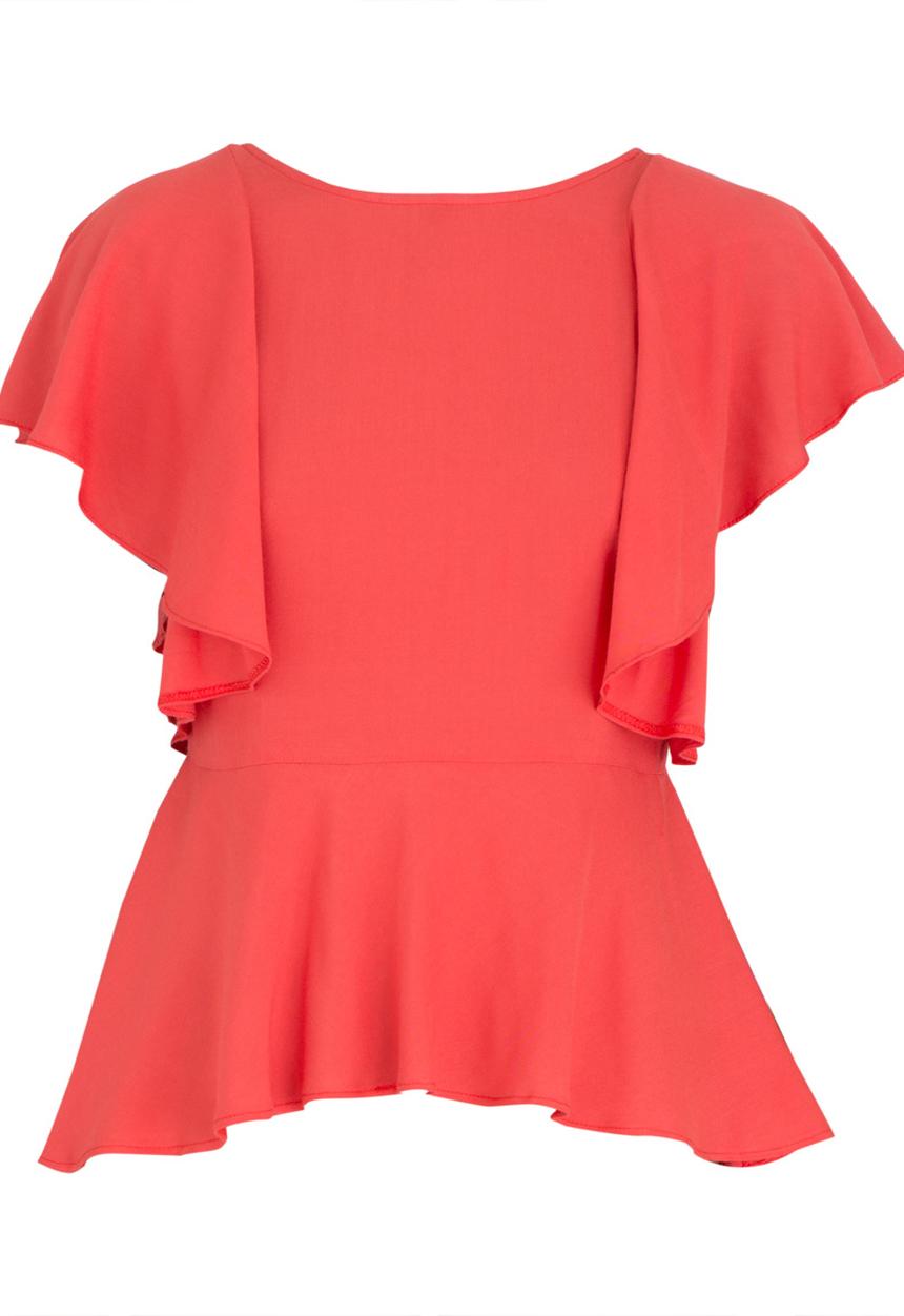 edit - Peplum Frill Blouse Coral