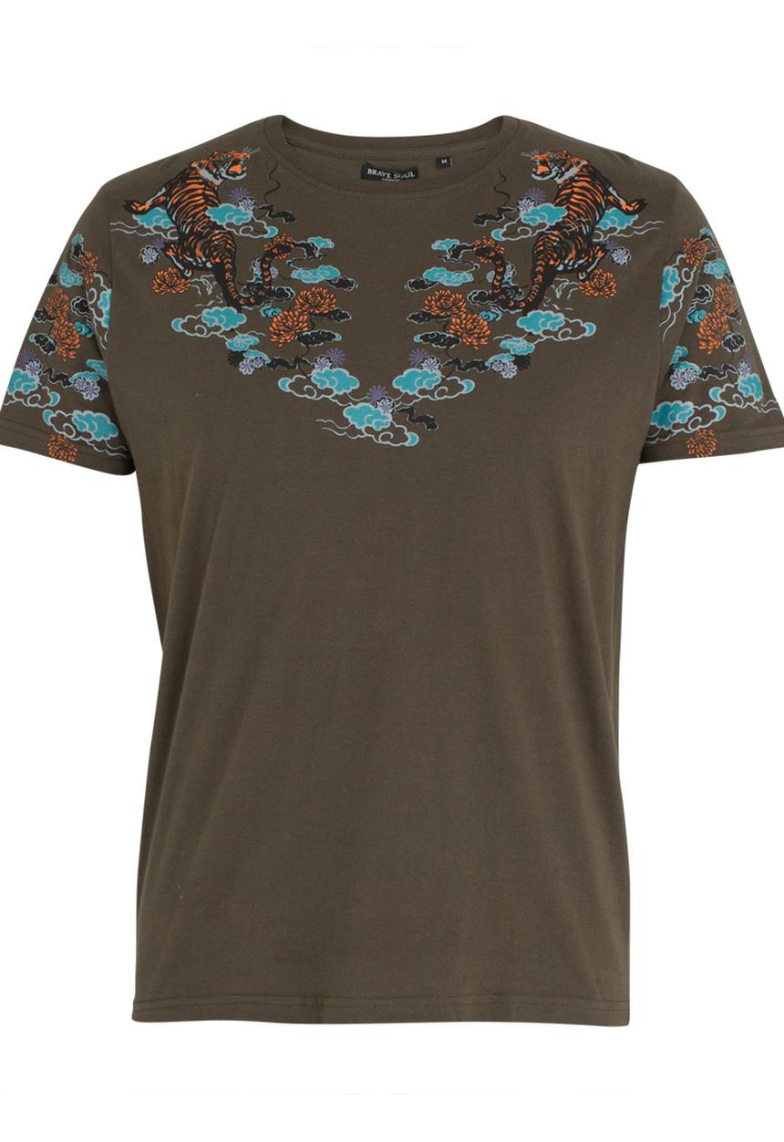 Brave Soul - Gozen Printed Tee Khaki Green