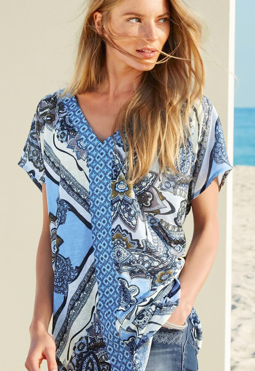 Next - Printed Kaftan Blue/White Blue and White