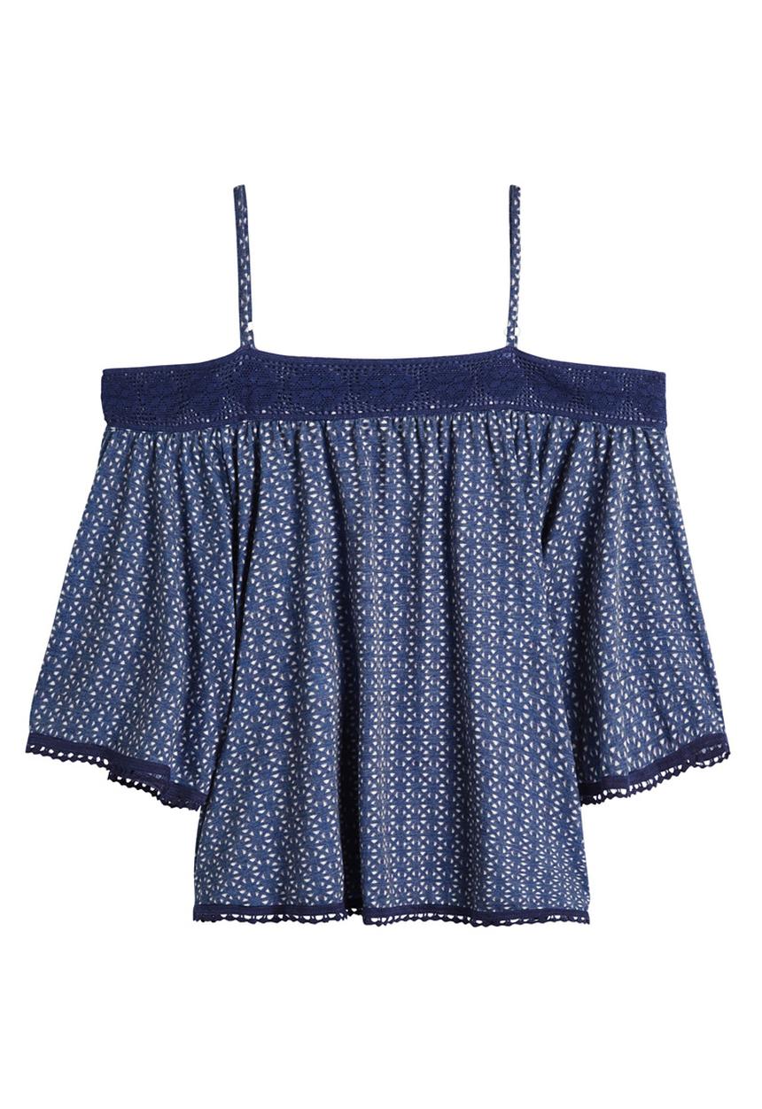 Next - Off-the-shoulder Lace Top Blue/White Blue and White