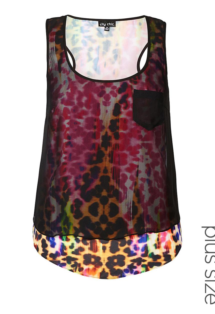 City Chic - Layered neon animal-print top  Multi-colour