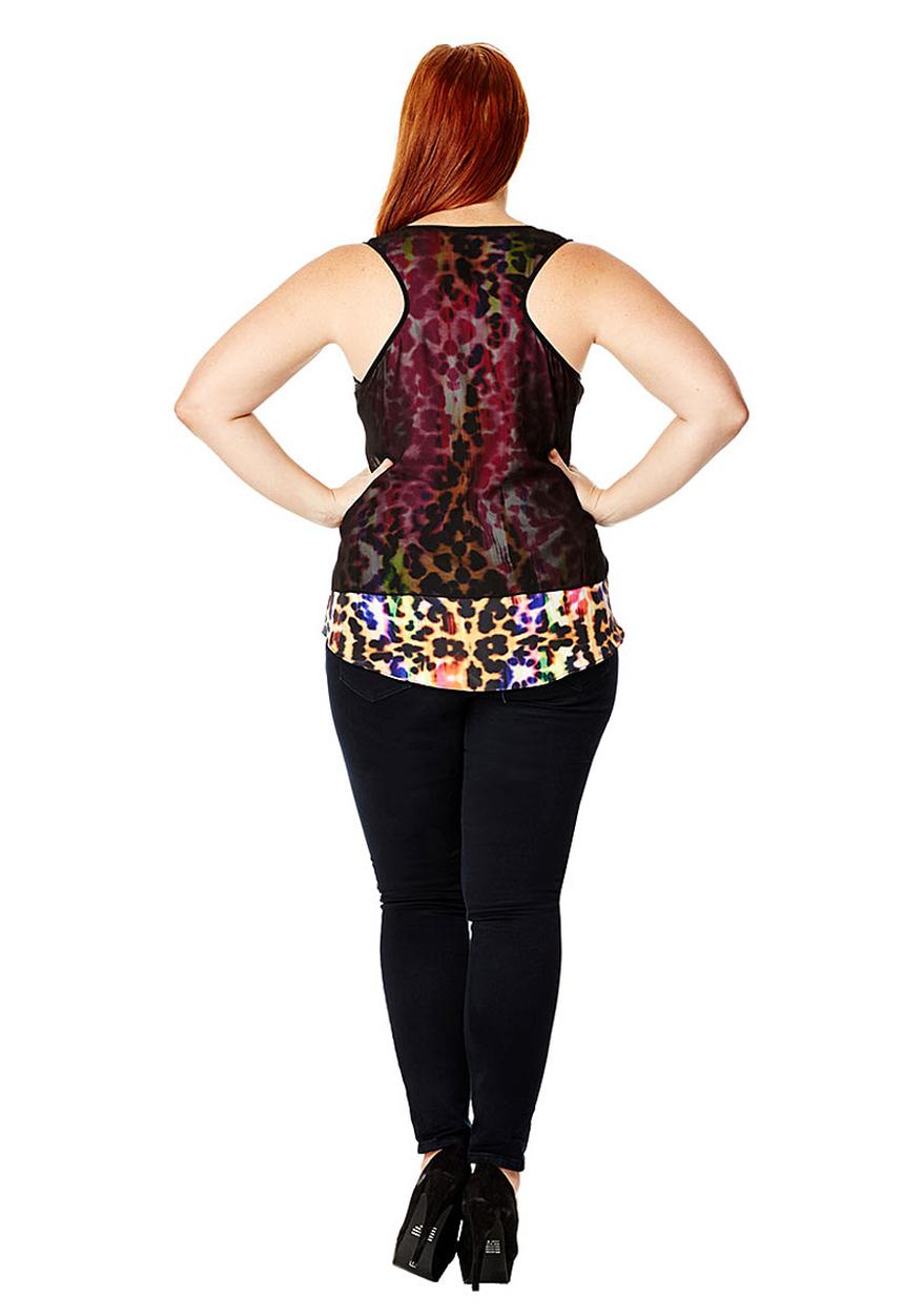 City Chic - Layered neon animal-print top  Multi-colour