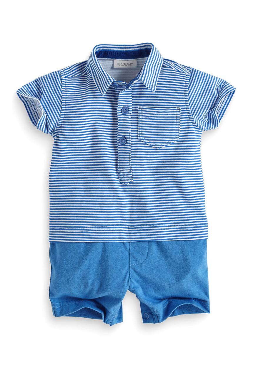 Next - Polo Shirt Romper Pale Grey Pale Grey