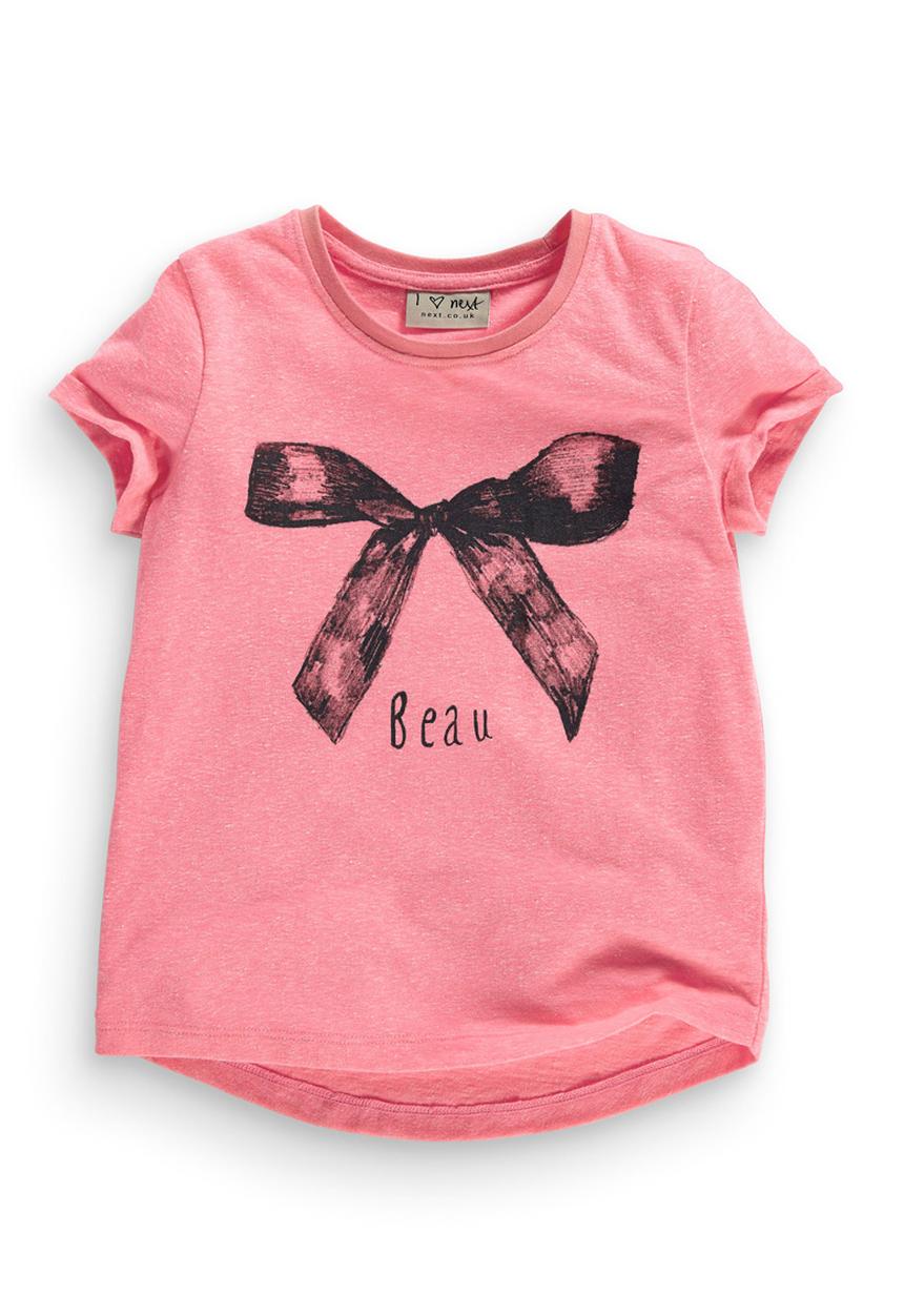 Next - Fluro Pink Bow T-shirt Pink