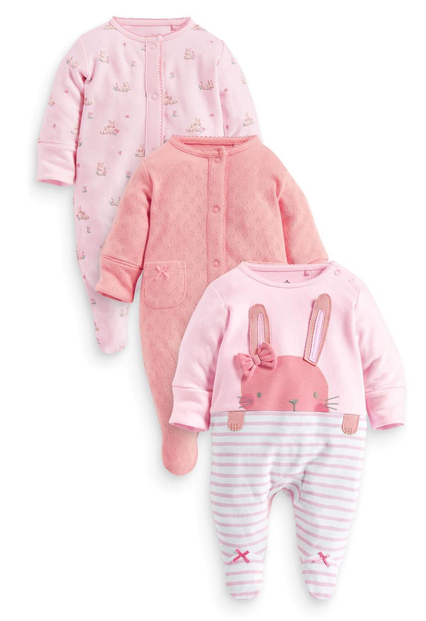 Next - 3-pack Bunny Sleepsuits Pink Mid Pink