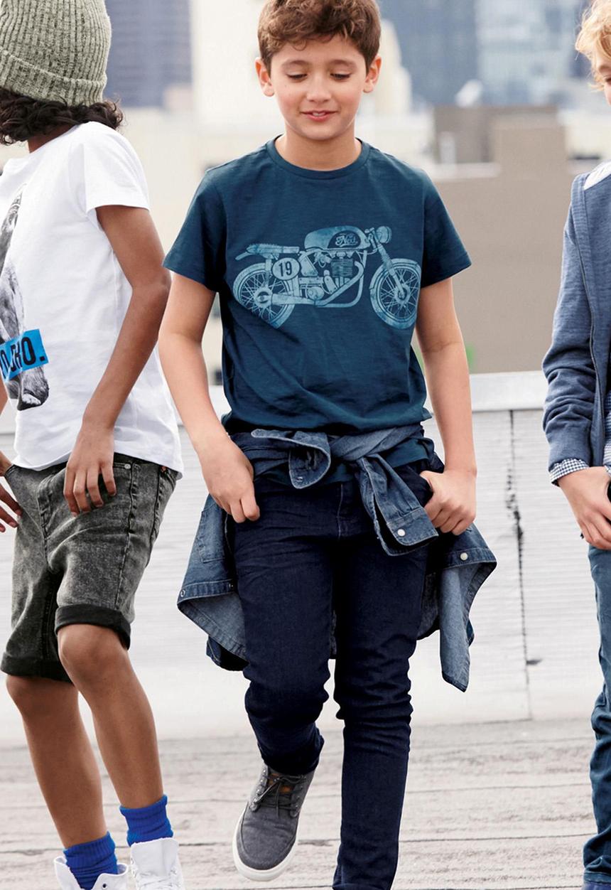 Next - Motorbike Print T-shirt Mid Blue