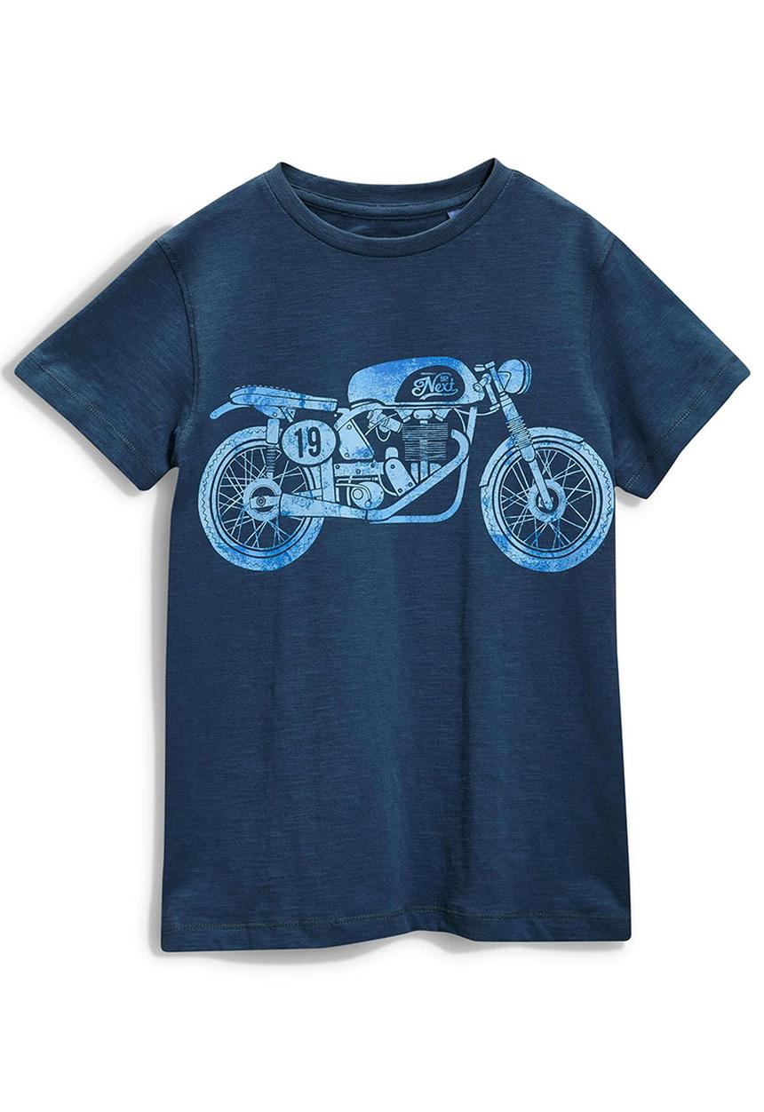 Next - Motorbike Print T-shirt Mid Blue