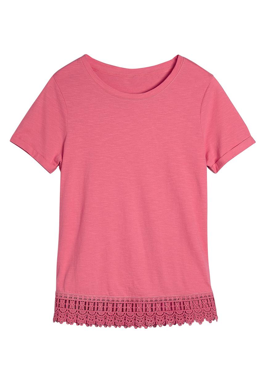 Next - Lace Trim T-shirt Pink Mid Pink