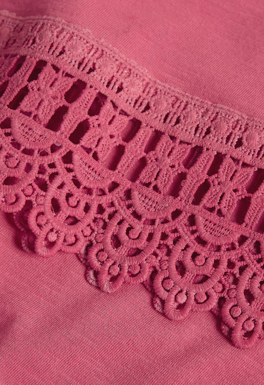 Next - Lace Trim T-shirt Pink Mid Pink
