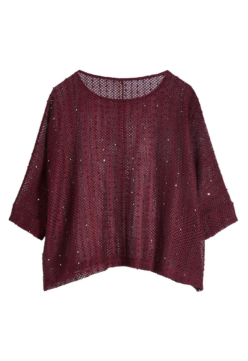 Next - Sequin Crochet Top Berry Red