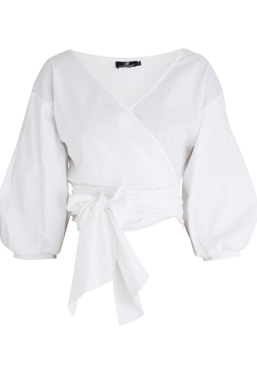 STYLE REPUBLIC - Sleeve Detail Wrap Blouse White