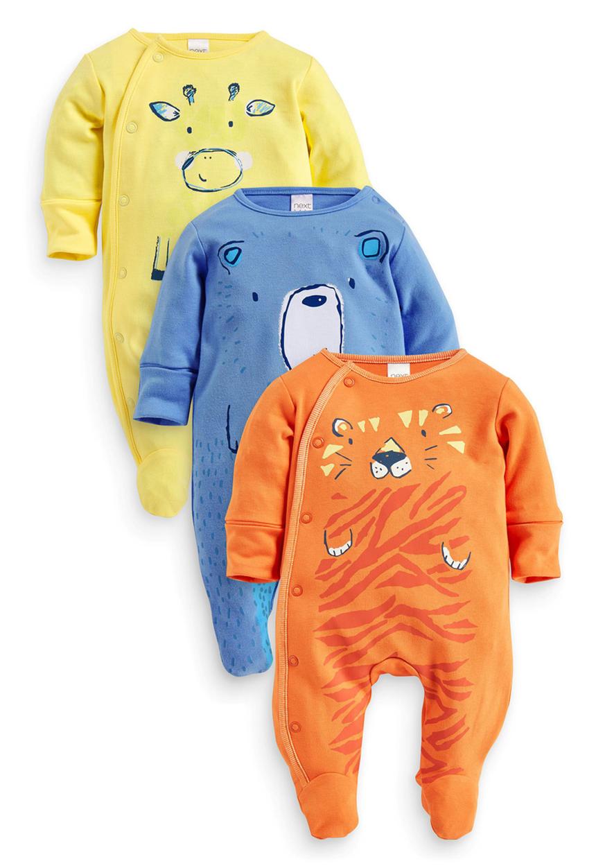 Next - 3-pack Animal-print Sleepsuits Multi-colour