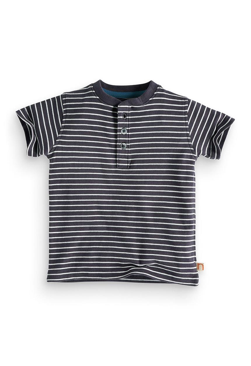 Next - Navy stripe grandad t-shirt Blue and White