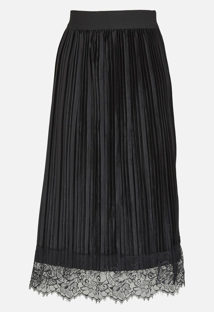 edit - Lace Trim Velour Skirt Black