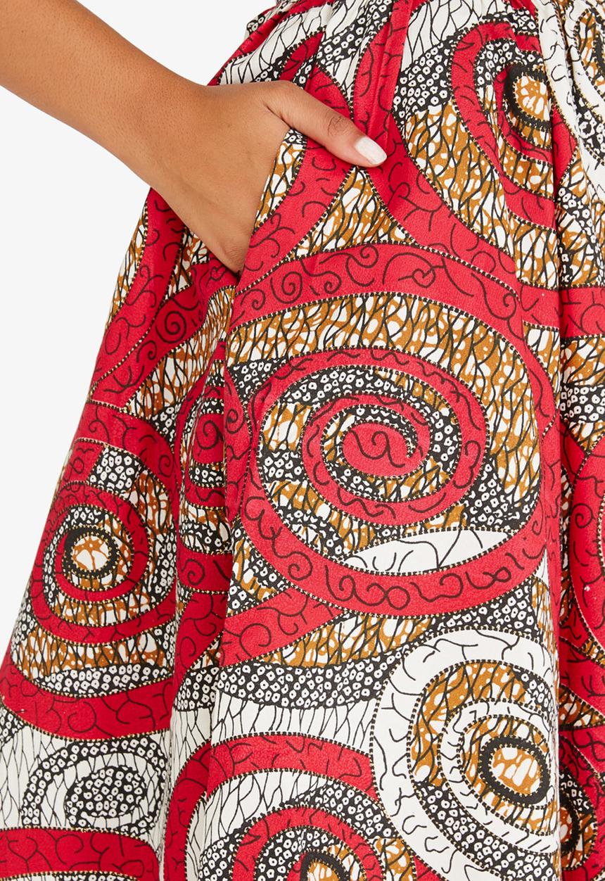 AfroDizzy - Swirl Printed 50s Skirt Red