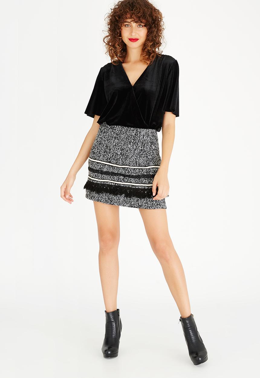 Brave Soul - Textured Fabric Skirt Black and White
