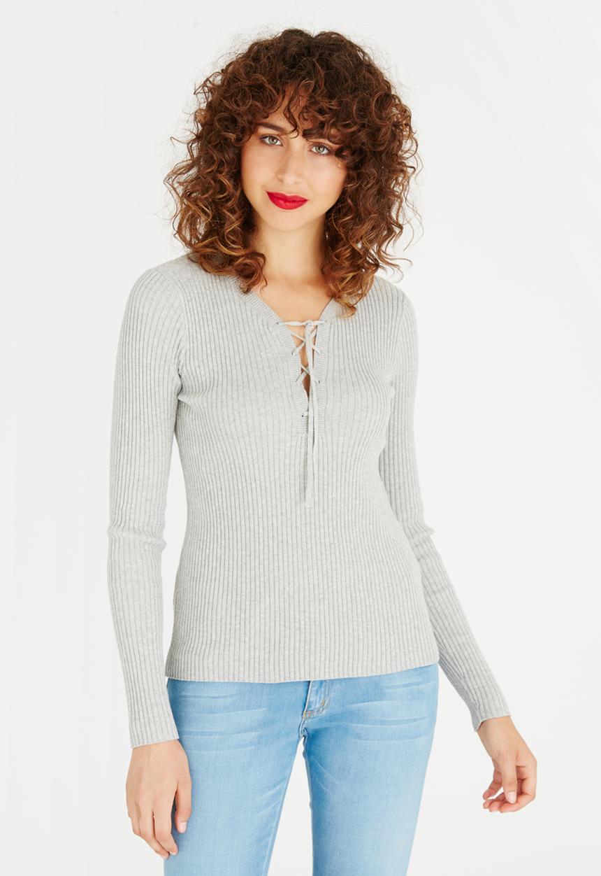 ONLY - Ribba Lace-up Top Pale Grey