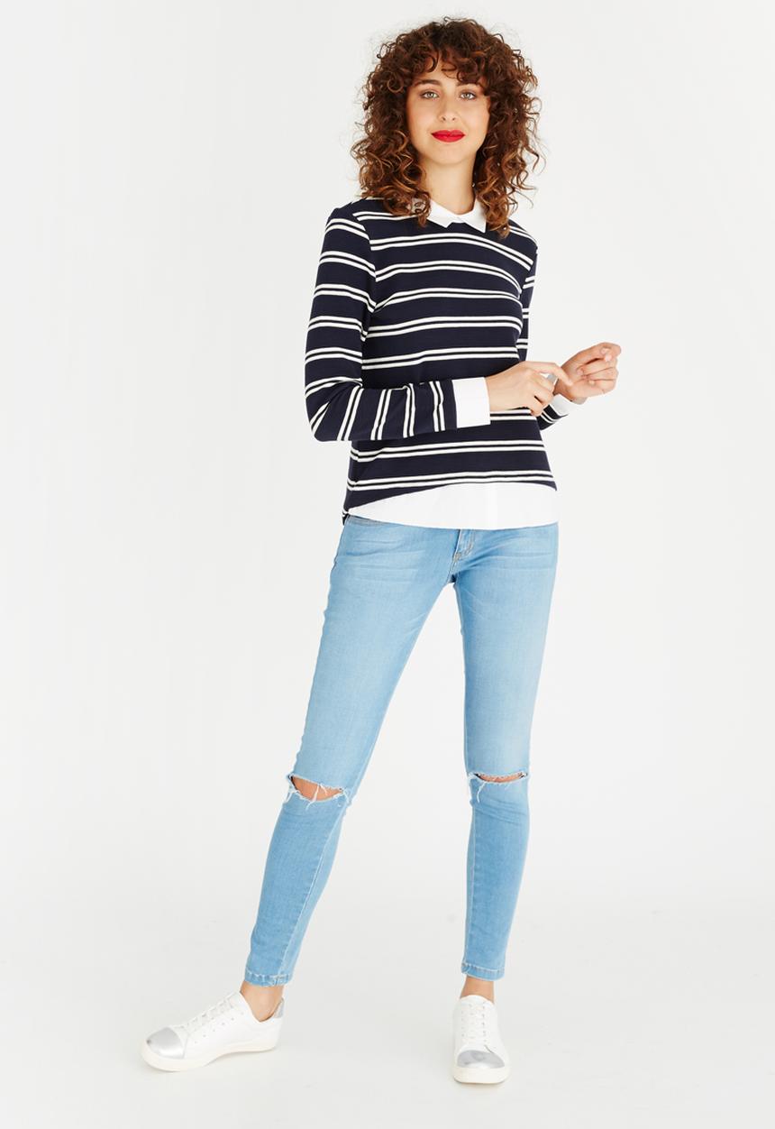 ONLY - Carmen 2-in-1 Top Navy & White