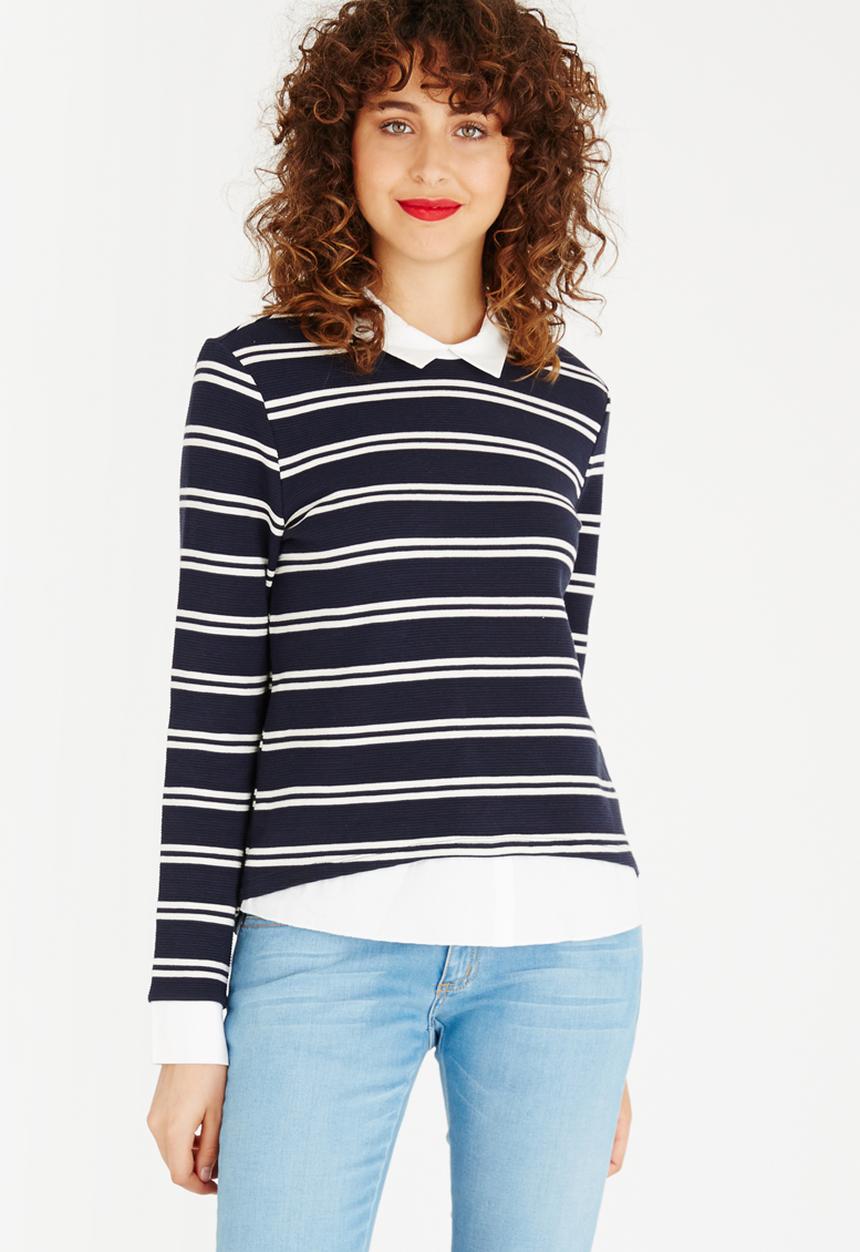 ONLY - Carmen 2-in-1 Top Navy & White