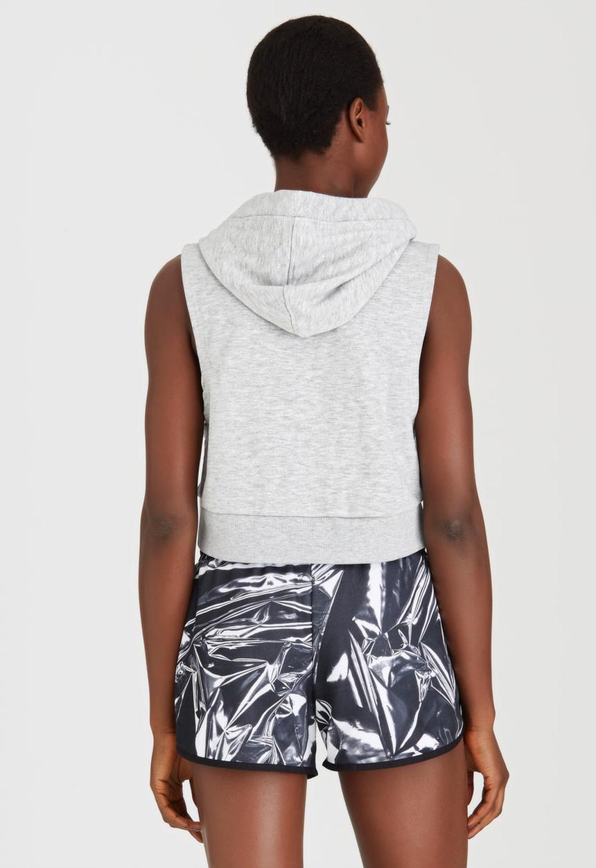 PUMA - Cropped Sleeveless Hooded Sweater Grey Melange