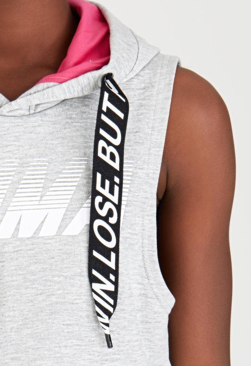 PUMA - Cropped Sleeveless Hooded Sweater Grey Melange