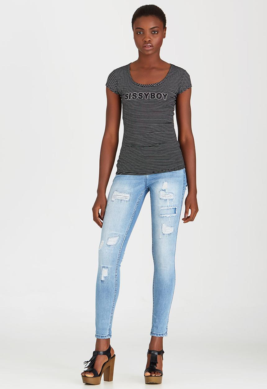 SISSY BOY - Caspian Logo Tee with Lace Back Black and White