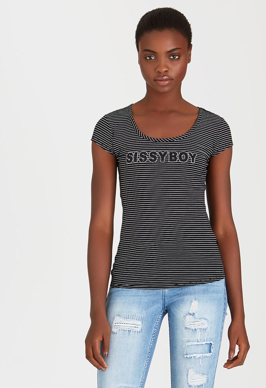 SISSY BOY - Caspian Logo Tee with Lace Back Black and White