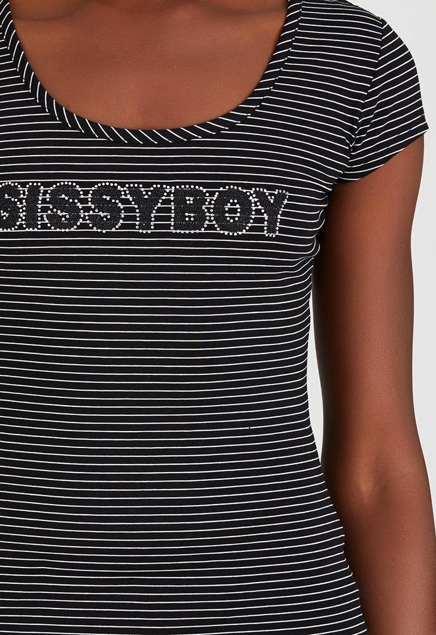 SISSY BOY - Caspian Logo Tee with Lace Back Black and White