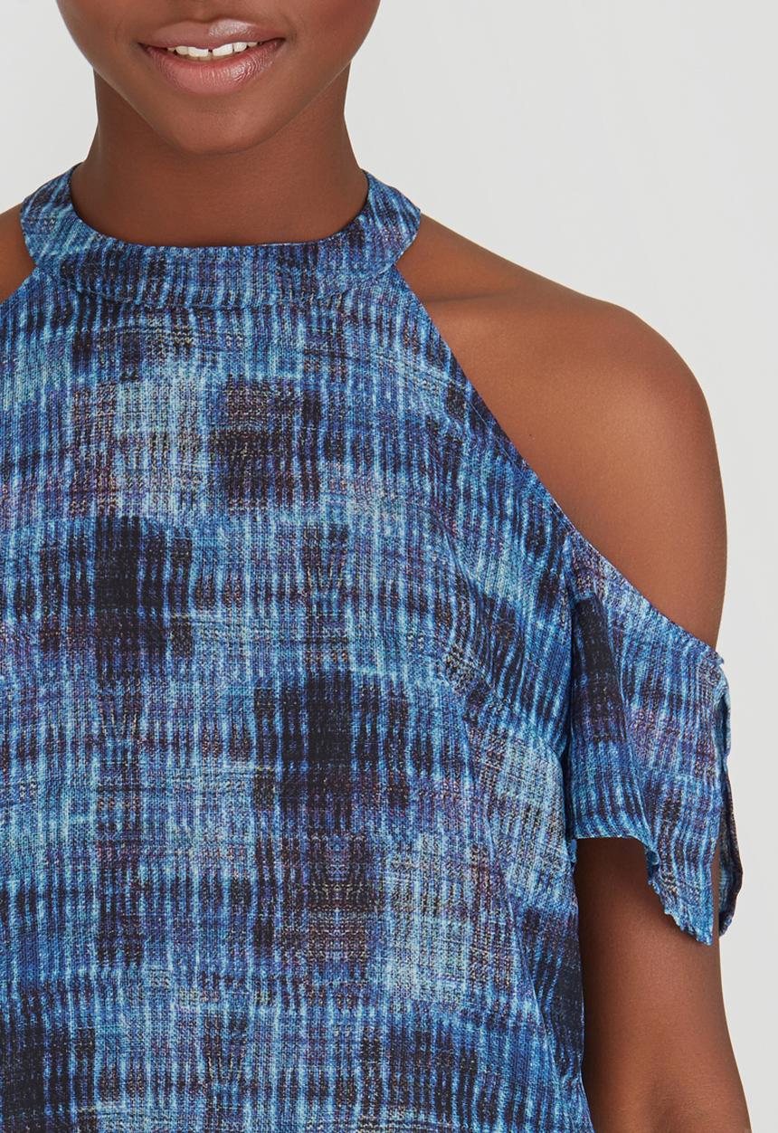 Sassoon - Cold Shoulder Printed Blouse Mid Blue