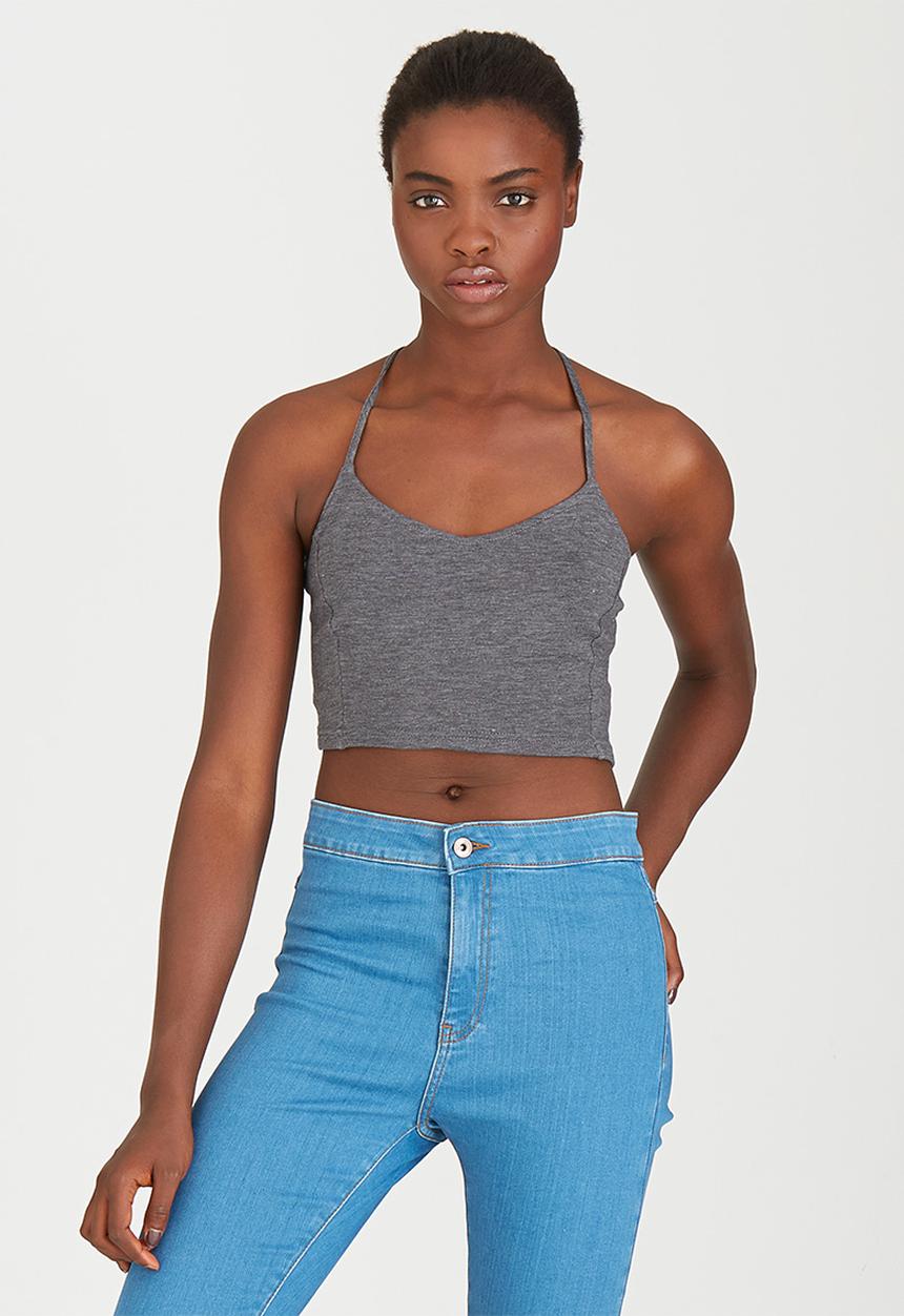 c(inch) - Strap Detail Crop Top Grey Melange